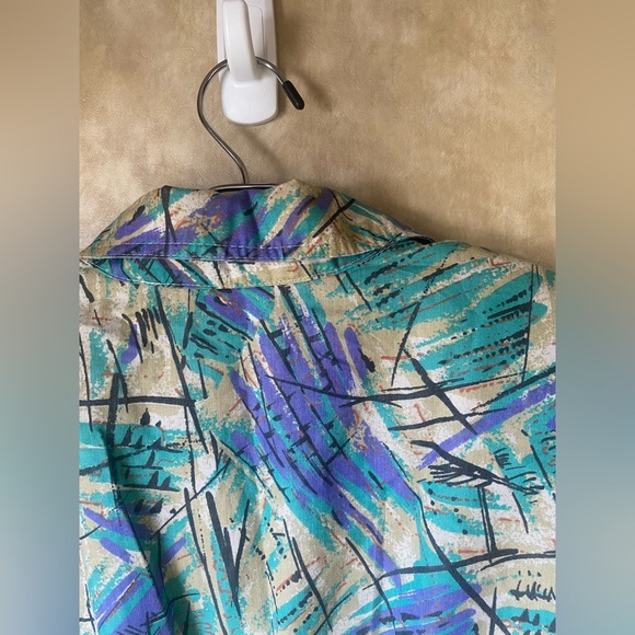 Caliche All Over Print Dress Vintage 80s 3/4 Sleeve Pockets Collared Funky - Picture 10 of 14